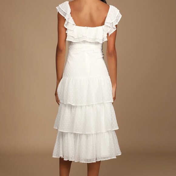 Lulu's Dear To My Heart White Swiss Dot Tiered Ruffled Midi Dress - Picture 4 of 4